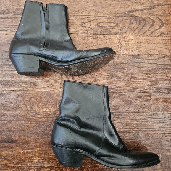 Cat's Paw VTG Cowboy Western Zip Black Leather(OutsideInside) Men's Boots Sz 8.5 - Picture 2 of 12